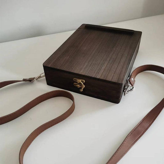 Vintage Writer's Wooden Messenger Box - Artisan Crossbody Satchel for Artists and Creatives.
