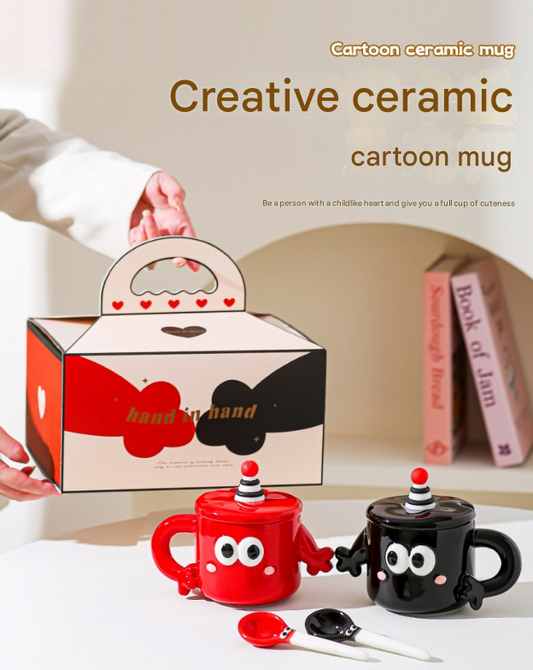 Black Quirky Ceramic Couples Mug Set - Fun and Unique Gift for Weddings and Special Occasions.