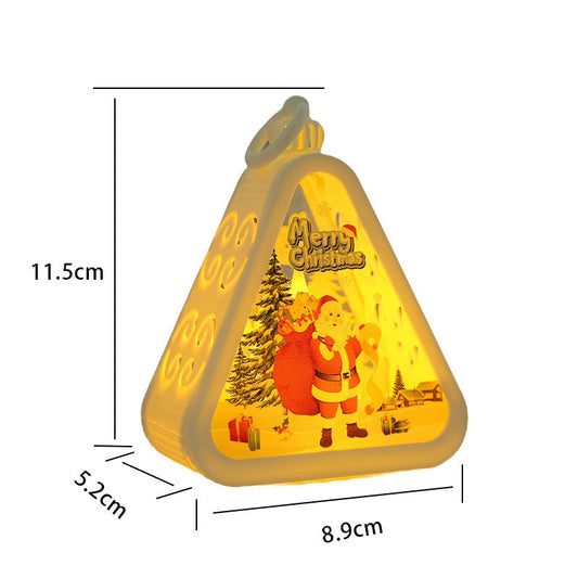 White Santa Claus Charming Christmas Scene Mini Lanterns (Set of 3) - Battery Operated LED Lights for a Cozy Holiday Glow