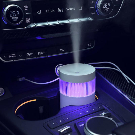 2-Piece White Mini Desktop Humidifier - Portable Mist Maker for Home and Car Use.