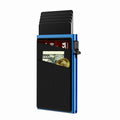 Blue Ultra-Slim RFID Blocking Pop-Up Wallet - Automatic Card Holder with Metal Case & Secure Screw Base