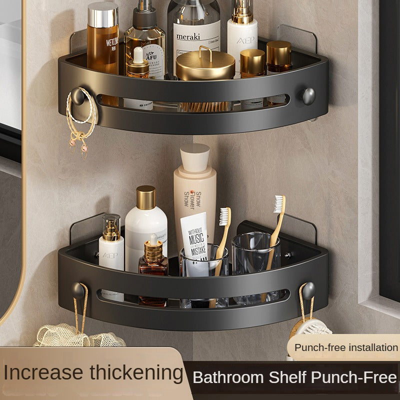 Gun grey Premium No-Drill Corner Shower Caddy - Thickened ABS Bathroom Storage Shelf with Hooks, Quick Wall Mount Organiser