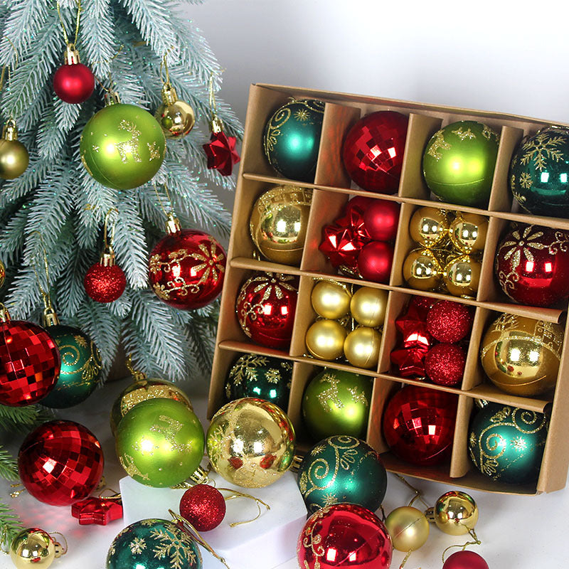 Black and red 44-Piece Assorted Christmas Baubles Set with Elegant Designs in Wooden Gift Box - 3-6cm Decorative Ornaments for Tree, Home & Holiday Display