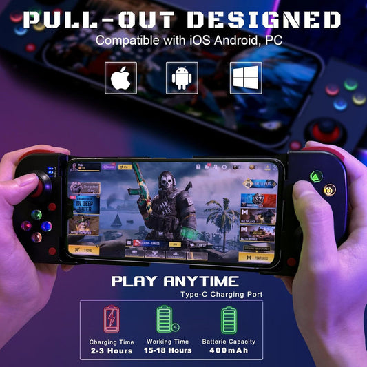 Portable Telescopic Mobile Game Controller - Bluetooth 5.0, iOS/Android/PC Compatible, 400mAh Battery(white)