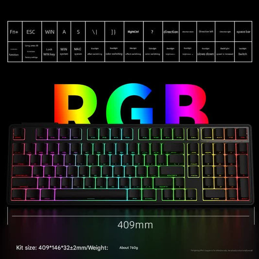 Tri-Mode RGB Mechanical Gaming Keyboard - 102-Key, Hot-Swappable, 4000mAh Battery, 5-Layer Sound Dampening(Sky blue on white)
