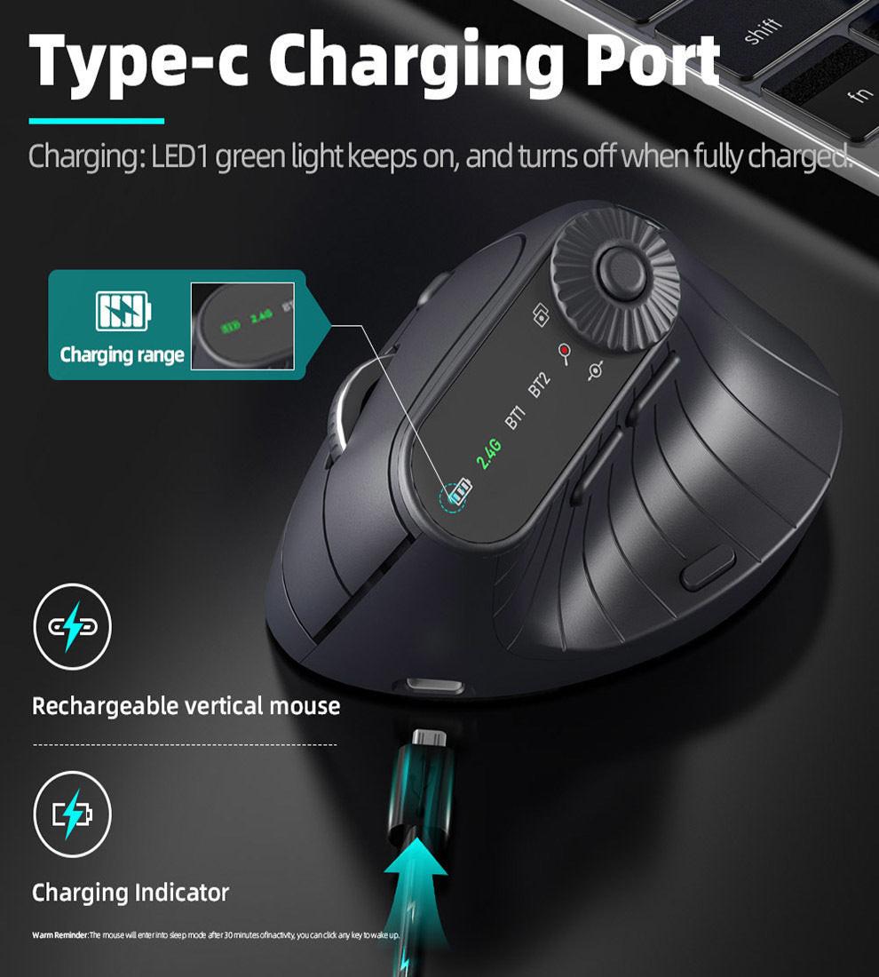Ergonomic Vertical Mouse - 2.4G/Bluetooth Multi-Mode, LED Display, 57-Degree Angle, & 400mAh Battery(Beige).