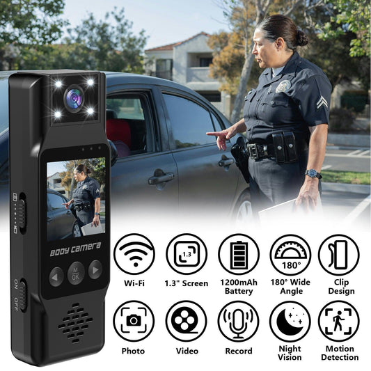 Mini Body Camera with 180 Rotatable Lens, Night Vision & Motion Detection - 1.3 Screen 1200mAh Battery(black)".