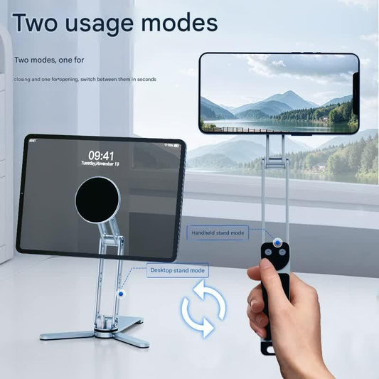 2-in-1 Magnetic Folding Stand for Phones & Tablets - Adjustable Aluminum Desktop & Handheld Holder(silver).
