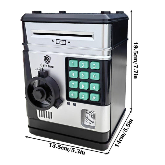 Electronic Piggy Bank Safe Box for Kids - Automatic Bill & Coin Bank with Password Protection, Music & Lights(black).