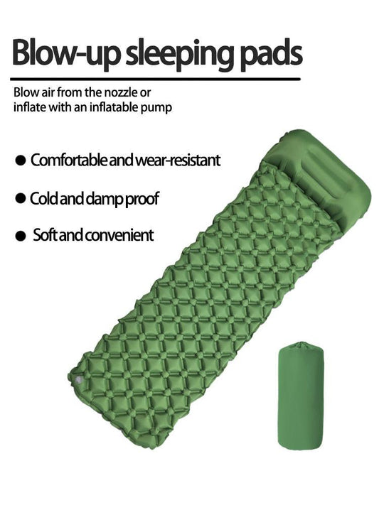 2pc Ultralight Inflatable Camping Sleeping Mat with Integrated Pillow - Waterproof 40D Nylon TPU(Grey).