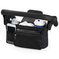 Black Universal Stroller Organiser Caddy with Insulated Cup Holders and Detachable Wristlet.