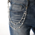 Silver and White Bling Rhinestone Beaded Wallet Chain - Double Layer Hip Hop Trouser Chain Jean Accessory(55g)
