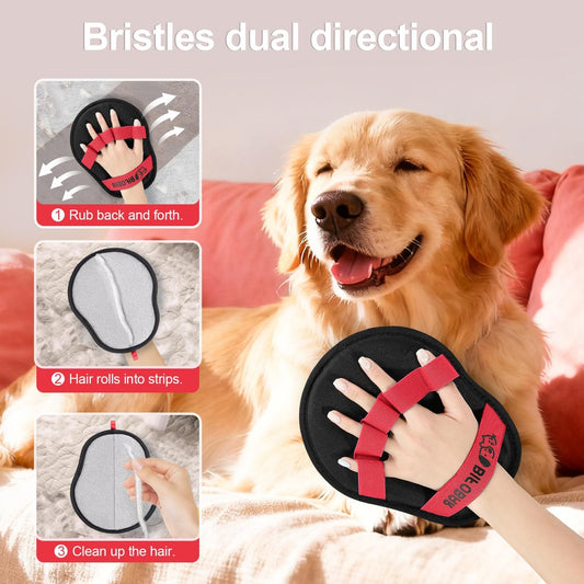 2-Pack Blue and Black Pet Hair Remover Glove - Reusable Double-Sided Deshedding Glove for Dog & Cat Grooming, Sofa, Carpet & Clothes Cleaning