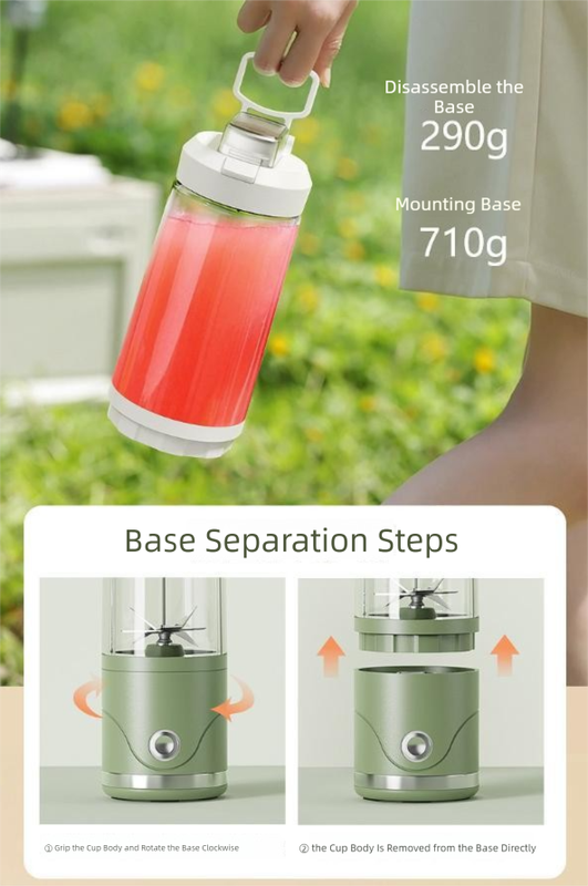 Green Portable Automatic Rechargeable Blender Wireless Juicer Mini Ice Crusher for Smoothies & Shakes.