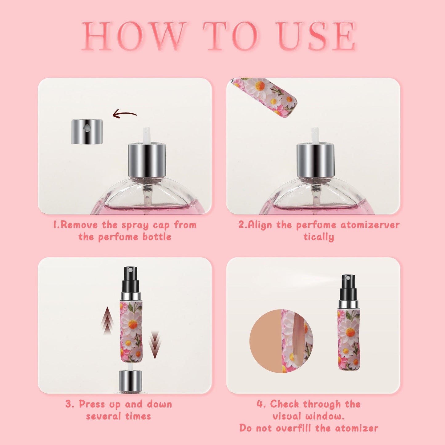 Pink 3 Pcs Portable 5ml Perfume Atomiser Keychain - Refillable Floral Spray Bottle with Butterfly Charm for Travel & Handbag