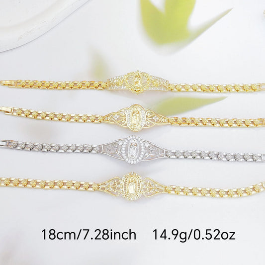 Elegant Hollow Floral Geometric Bracelet – Gold-Plated Copper Fashion Jewelry with Delicate Chain Design(R80)