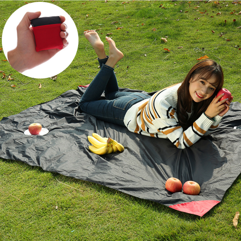 Grey (110*150cm) Compact Pocket Picnic Blanket - Waterproof & Sand-Proof Mat for Beach, Camping & Hiking