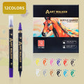 2PCS 12-Colour Dual Tip Acrylic Paint Pens - Quick-Dry Waterproof Markers for Kids' Art & Crafts, Rock Painting.