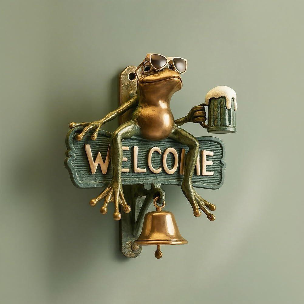 Chill Frog Welcome Doorbell - Sunglasses & Beer Frog Resin Decorative Doorbell (15x15x5cm).