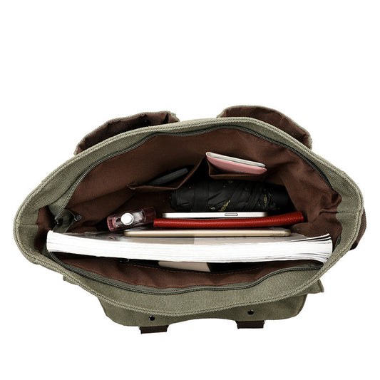 Army Green Vintage Canvas Messenger Bag Men Crossbody Satchel Durable Shoulder Bag for Work and Travel Multi Pocket Casual Daypack
