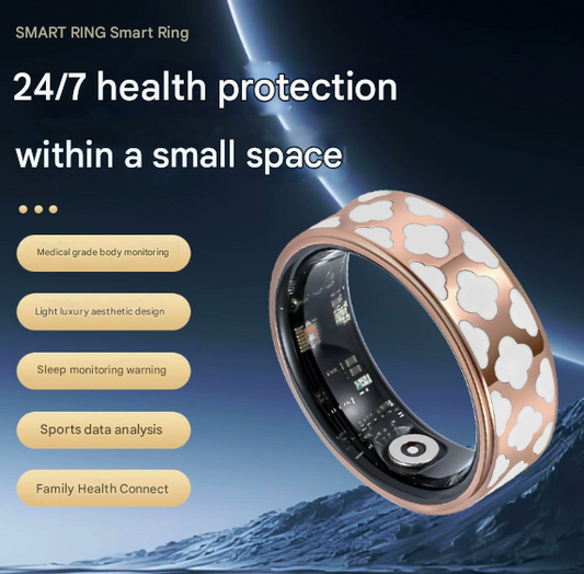 9# Striped Gold Smart Health Ring Tracker with Wireless Charging Case - Titanium Steel Fitness Wearable for Heart Rate, Sleep & Blood Oxygen Monitoring - Waterproof Wellness Device