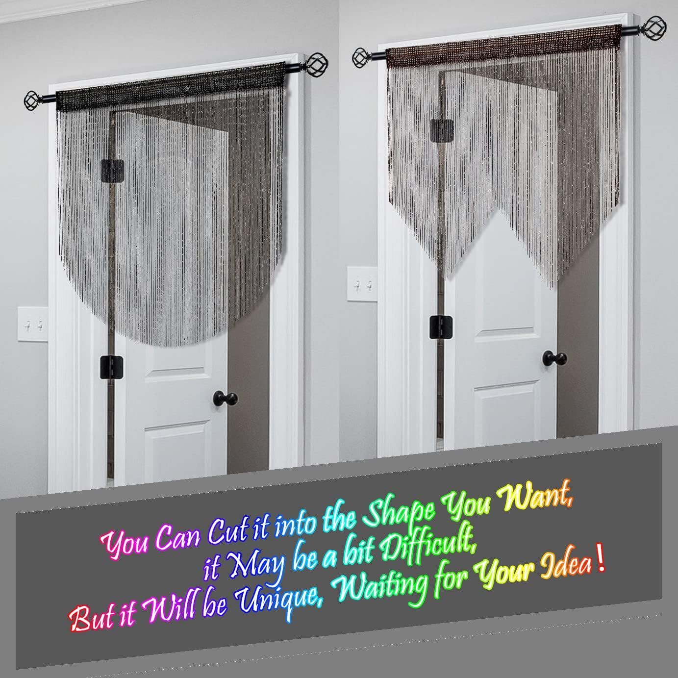 Black 2 Pack Sparkle String Door Curtains 100x200cm Glitter Sequin Tassel Room Divider for Australian Home Decor and Parties