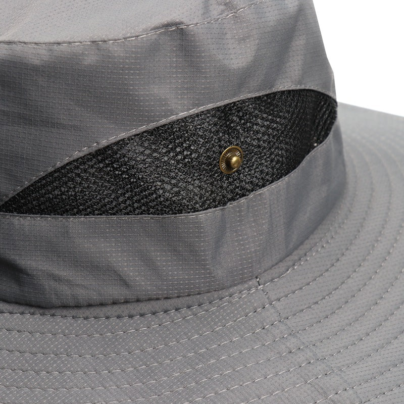Light Grey Outdoor Mosquito Head Net Hat with 40cm Mesh Shield - Wide Brim Sun Protection Bucket Hat for Fishing and Hiking - Quick Dry Breathable Cap