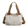 White Women's Retro Canvas Tote Bag Large Capacity Shoulder Handbag Adjustable Crossbody Strap 35cm for Travel Work & Daily Use