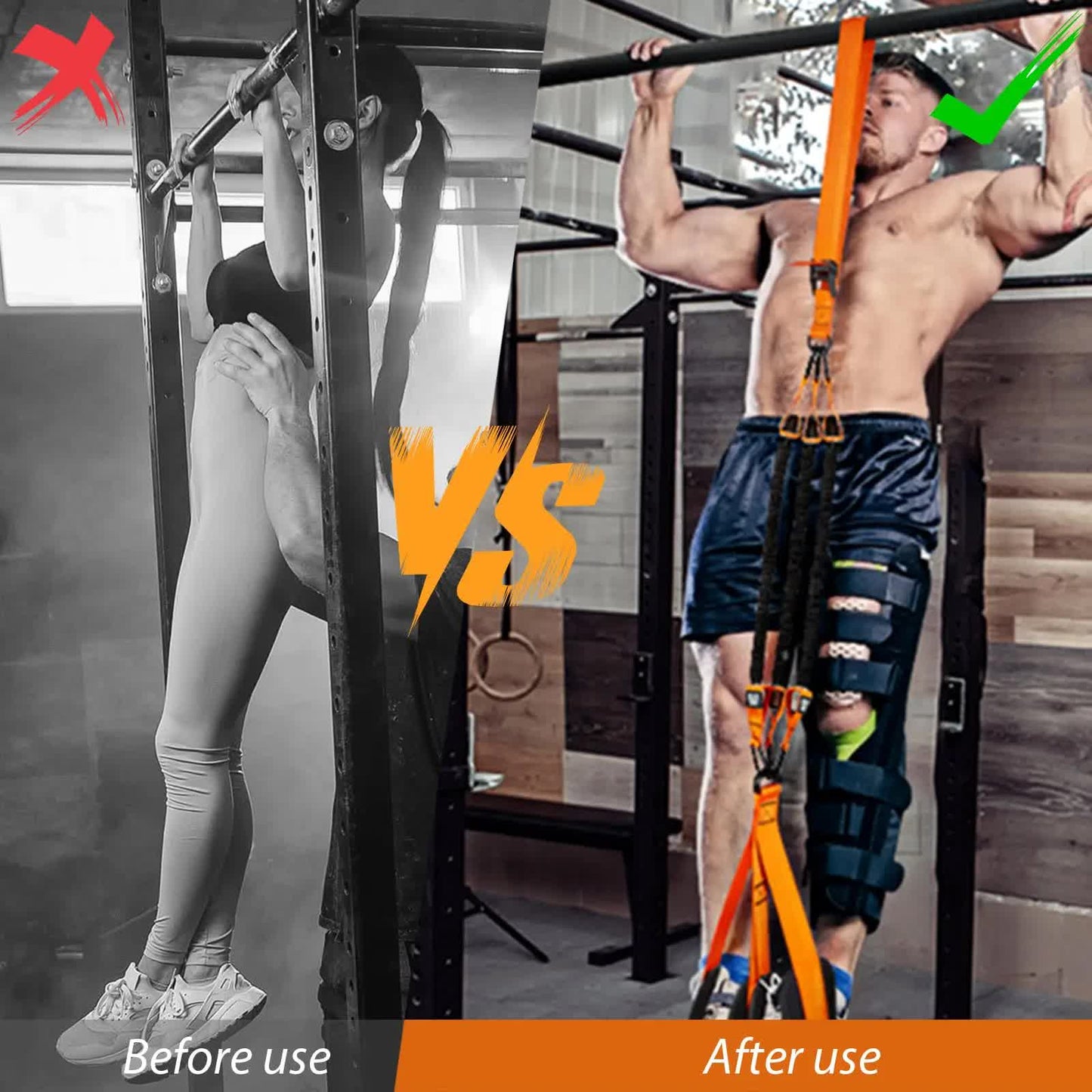 Orange (150lb)Heavy Duty Pull-Up Assist Strap System With Foam Handles - Adjustable Resistance Trainer for Pull-Ups and Home Gym Workouts