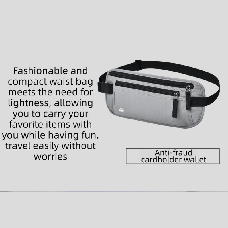 Light Grey RFID Blocking Slim Anti-Theft Fanny Pack for Outdoor Travel - Hidden Money Belt for Passport, Documents & Cash