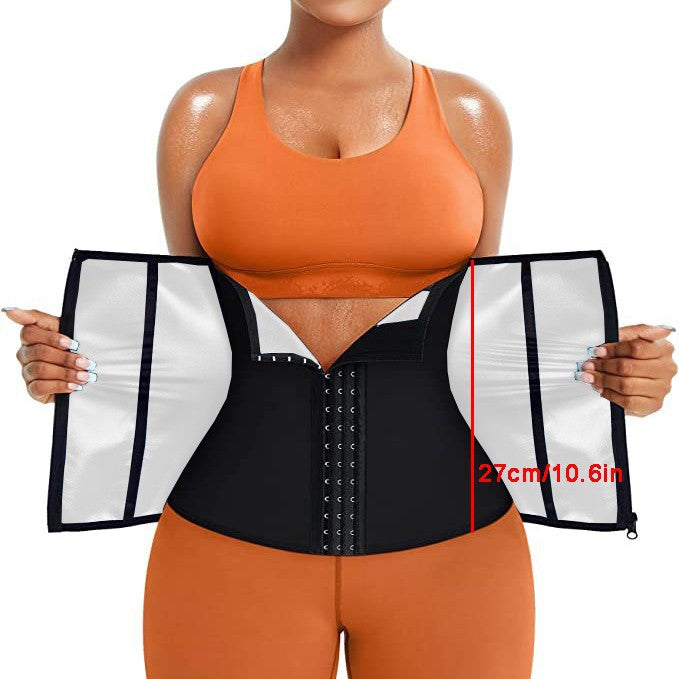 Silver Ion Sauna Waist Trainer for Women(Size L) - 2-in-1 Zipper and Hook/Eye Sweat-Wicking Sports Girdle, Postpartum Fitness Shapewear