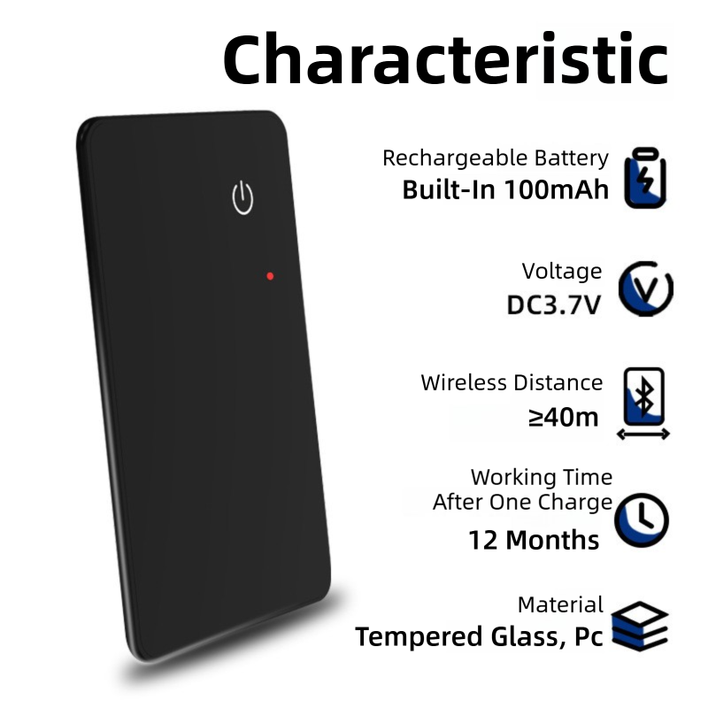 Ultra-Slim 2mm Glass Card Tracker for iOS - Global GPS Location Finding for Wallet, Keys, and Luggage.