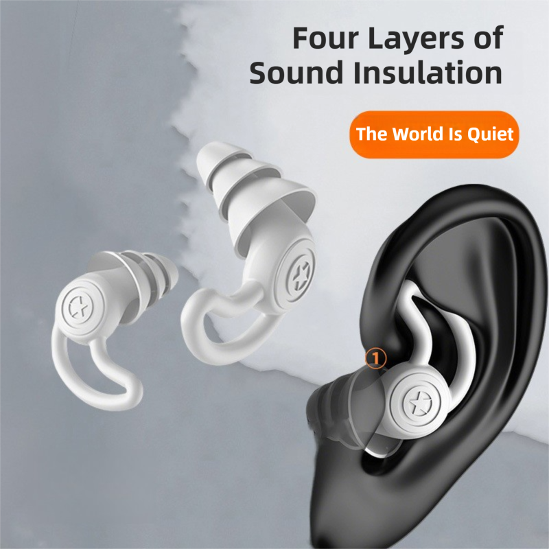 2-Pairs White Noise Reduction Silicone Ear Plugs for Swimming, Sleep, and Study - Waterproof Reusable Sound Blocking Earplugs