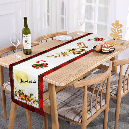 Style-6 New Year & Christmas Table Runner(33 x 180 CM) - Festive Linen Tablecloth, Digital Print Christmas Decor