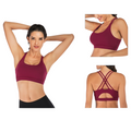 L Size Wine Red Elegant Sexy Criss-Cross Back Sports Bra for Women - High Support & Anti-Shock, Wire-Free Yoga Crop Top with X-Shape Fine Strap