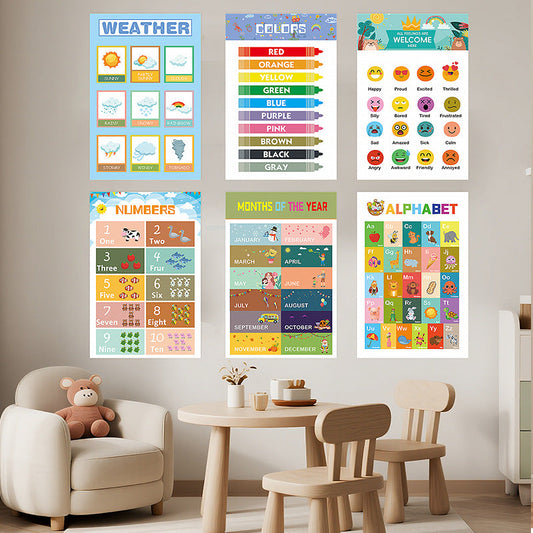 12-Pack Educational Posters for Kids - Laminated Preschool & Kindergarten Learning Charts - ABCs, Numbers, Shapes, Solar System, Weather & More.