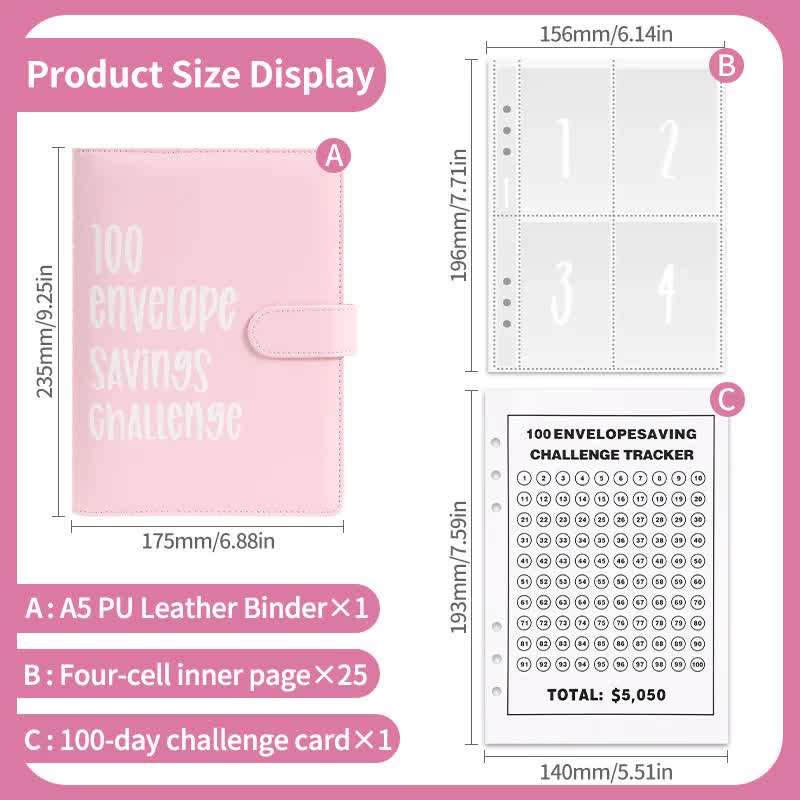 Yellow 100 Envelope Savings Challenge Binder - A5 Budget Planner & Money Organizer with Zipper Pockets - Perfect for Couples & Families