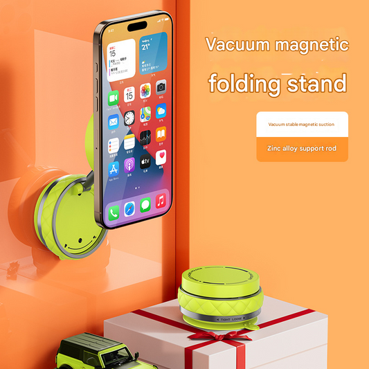 Green Foldable Magnetic Phone Holder with Vacuum Suction - Multi-Angle Adjustable Zinc Alloy Desktop Phone Stand - Portable & Stable for Desk, Car & Multi-Scenario Use.