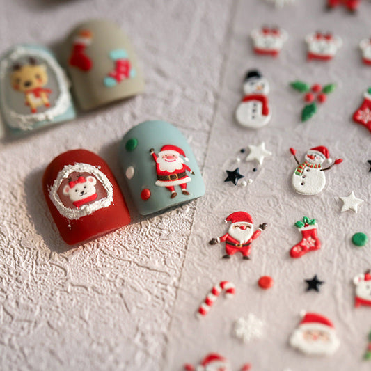 4PCS 5D Embossed Christmas Nail Art Stickers - Santa, Snowman, Reindeer & Snowflake Designs for Festive Manicures(Z-1431)
