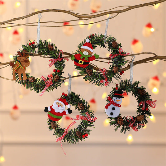 Elk Mini Christmas Wreath Ornaments (11cm) - Festive Santa, Snowman & Reindeer Decor for Doors & Windows
