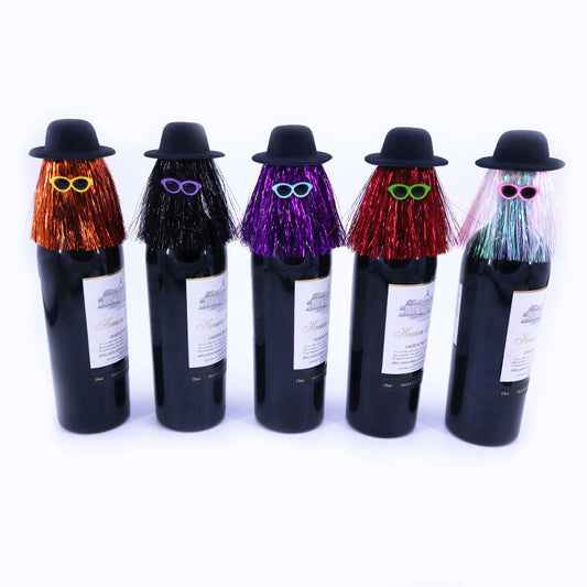 5-PCS Bronze color Halloween Party Wine Bottle Hats - Spooky Creative Bottle Decorations, Approx. 8x12cm
