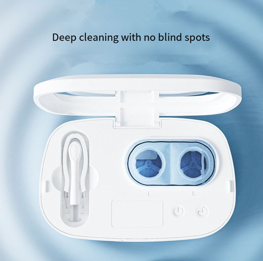 White Ultrasonic Contact Lens Cleaner Machine Automatic Washer Case with UV Light LED Display 4 Timer Modes Type-C Rechargeable Portable for Travel.