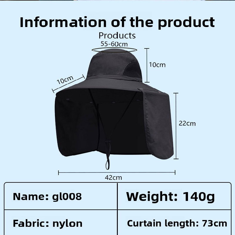 Camouflage light grey UPF 50+ Sun Protection Fishing Hat Wide Brim Neck Flap Quick Dry Bucket Hat for Outdoor Hiking and Gardening