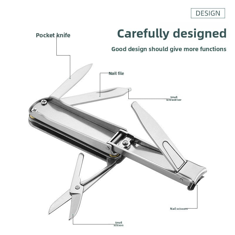 2-PCS Blue 5-in-1 Foldable Stainless Steel Nail Clipper Multitool Keychain with Knife Scissors and File Portable Pocket Manicure Set