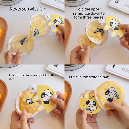 5 Pack Blue Seaside Bear Cute Cartoon Folding Hand Fans Portable Mini Circular Fans 20x24cm for Aussie Summer Outdoor Travel with Matching Storage Pouches for Kids and Adults.