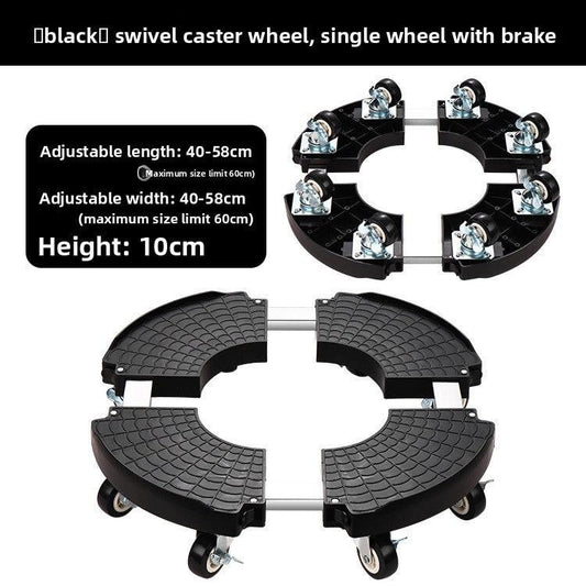 Black Round Adjustable Plant Pot Caddy Stand with Wheels Heavy Duty Rolling Gas Cylinder Tray Dolly for Indoor Outdoor Patio.