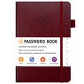 Burgundy Password Log Book with Alphabetical Tabs Internet Address Organizer Small PU Leather Notebook with Owl Design Pen Holder and Inner Pocket Ideal for Home and Office.