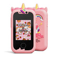 Kids Unicorn Smart Phone Toy with Dual Camera and IPS Touch Screen Educational Games MP3 Music Player 512MB Card Included Pink Silicone Case Ideal for Girls Gift.