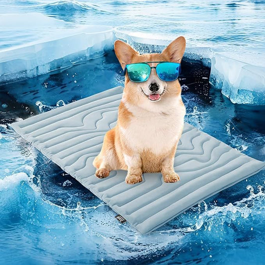 2 Pack Extra Large Dog Cooling Mat 150x101cm - Reversible Self Cooling & Warm Pet Bed Pad - Beige & Bipolar Blue Crate Liner for Giant Breeds up to 45kg