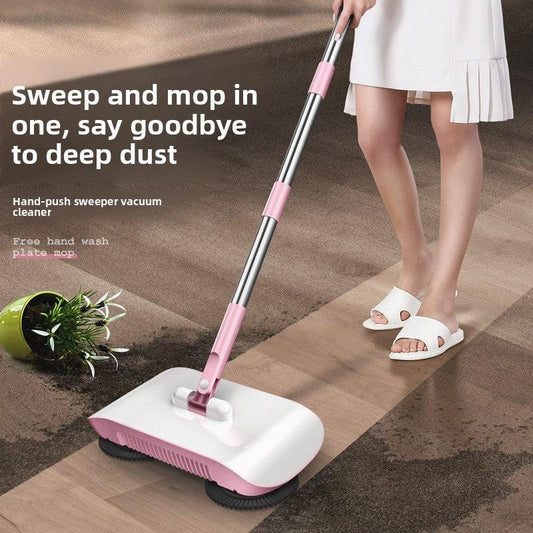 2-in-1 Manual Push Sweeper & Mop with Two Original Clothes - Handheld Floor Cleaner with Sealed Dustbin - Lightweight Cordless Design for Hardwood, Tile, and Marble Floors - Blue.